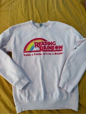 Pink Reading Rainbow Graphic Sweatshirt with Rainbow Print